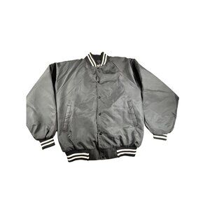 Vtg WearGuard Black Nylon Jacket Mens L w. Striped Rib Knit Cuffs & Collar USA